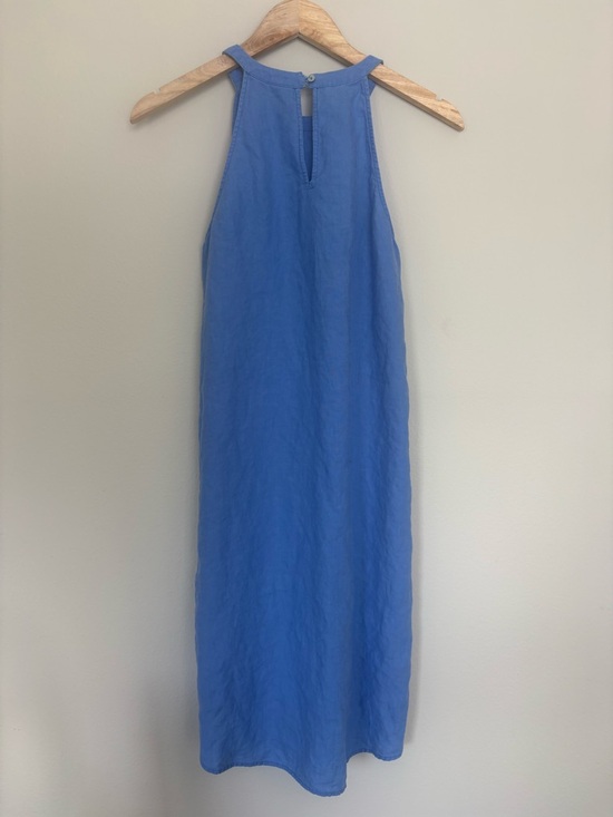 Linen Halter Midi Dress in Cornflower Blue - Picture 2 of 11